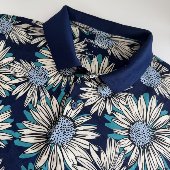 Bonobos Other - Bonobos Golf Slim Fit Sunflower‎ Floral Print Short Sleeve Polo Men's Large Blue
